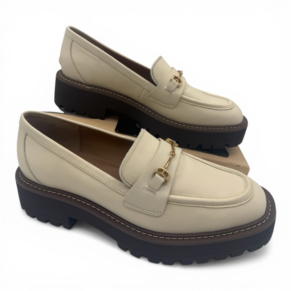 Sam Edelman Shoes Laura Women 8.5 Gold Horse Bit Modern Ivory Classic Loafers